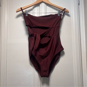 Aerie Shine Wrap Brown Strapless One Piece Full Coverage Swimsuit Size Medium